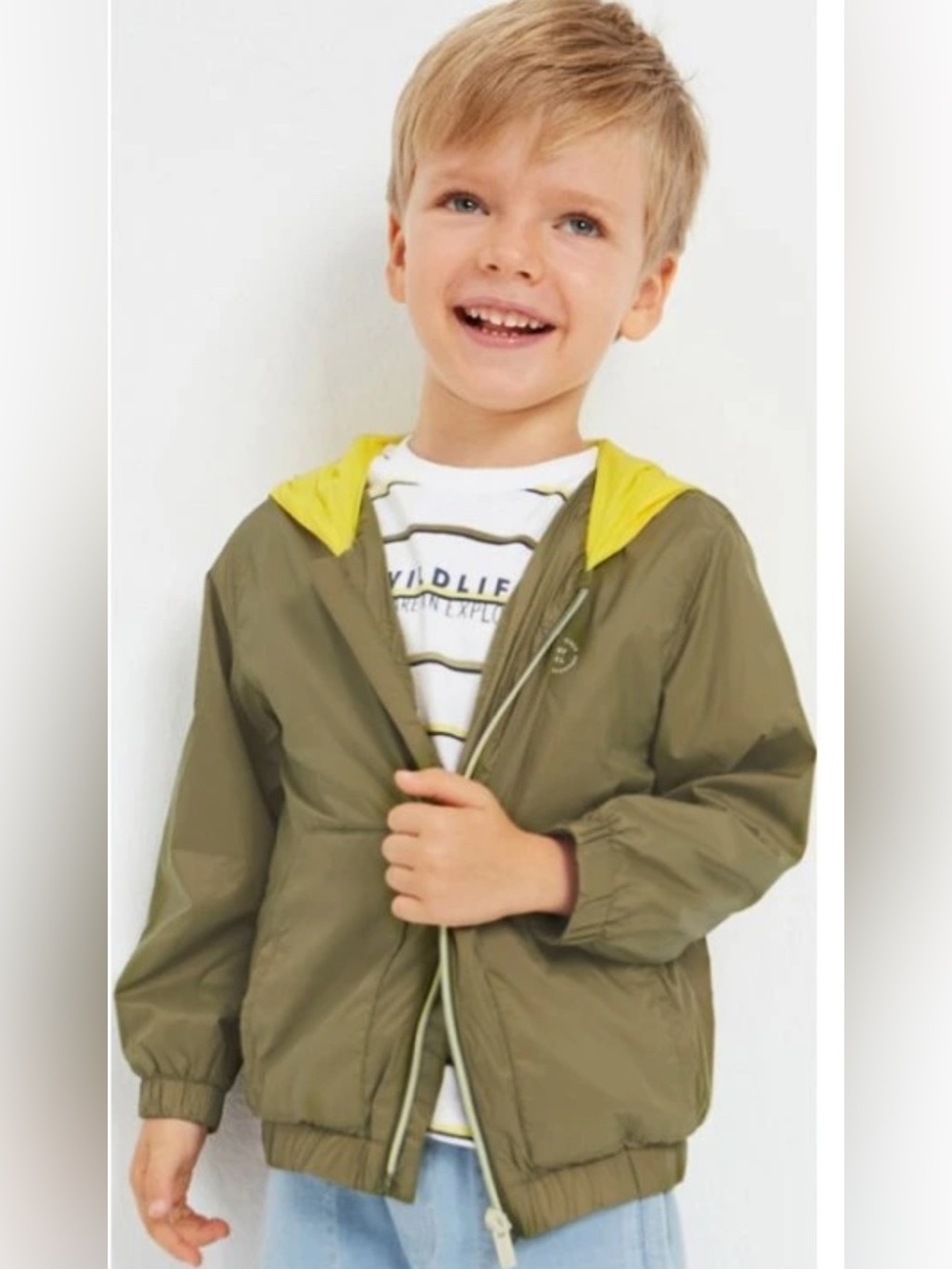 Mayoral Olive Green Transitional Windbreaker Hooded Jacket Convertible Size 4